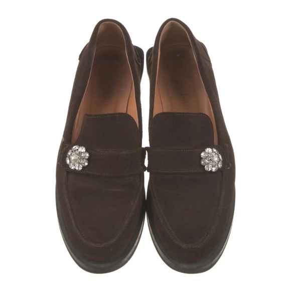 Ganni Brown Suede Crystal Embellishments Loafers - Picture 3 of 5
